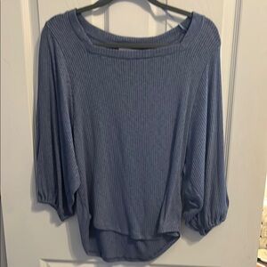 Blue Ribbed Long Sleeve Top